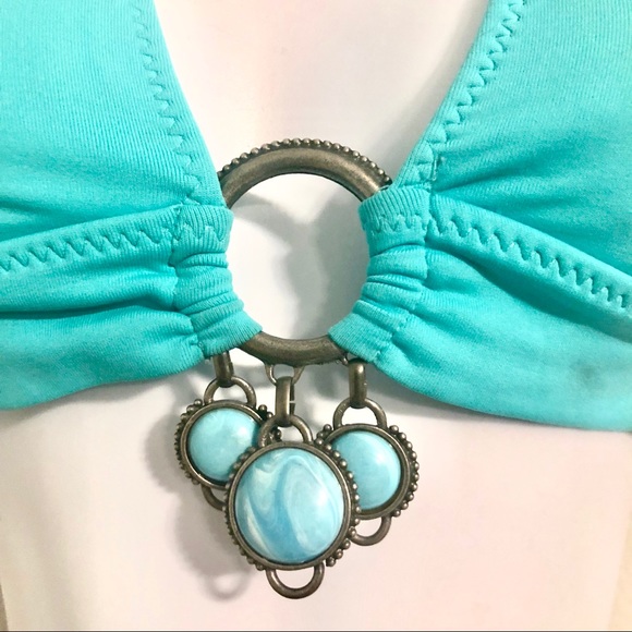 Becca Turquoise Bikini Top with Dangling Hardware - Picture 2 of 5